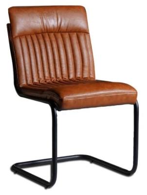 Set Of 2 Brown Leather Dining Chair