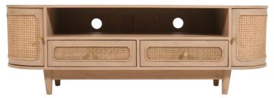 Curved Natural Rattan And Mango Wood 152cm Tv Unit