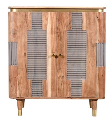 Product photograph of Wilton Acacia Ribbed With Gold Trim 2 Door Hall Cabinet from Choice Furniture Superstore