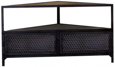 Product photograph of Ascot Black Wood Industrial Corner Tv Unit Upto 54inch from Choice Furniture Superstore