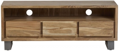 Product photograph of Baltic Live Edge Matt Lacquer Acacia Wood Media Unit Upto 64inch from Choice Furniture Superstore