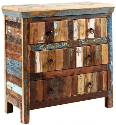 Product photograph of Coastal Brown Reclaimed Wood 4 Drawer Chest from Choice Furniture Superstore