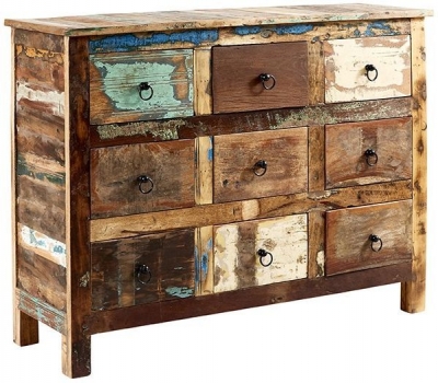Product photograph of Coastal Brown Reclaimed Wood 9 Drawer Chest from Choice Furniture Superstore