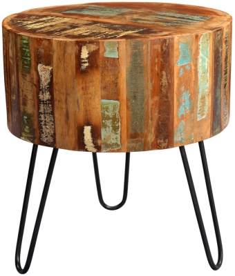 Product photograph of Reclaimed Wood Round Side Table from Choice Furniture Superstore