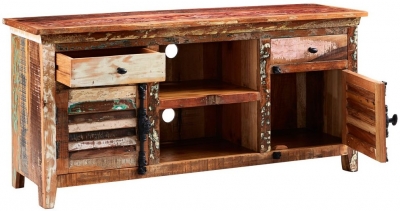 Product photograph of Coastal Brown Reclaimed Wood Multi Media Unit Upto 59inch from Choice Furniture Superstore