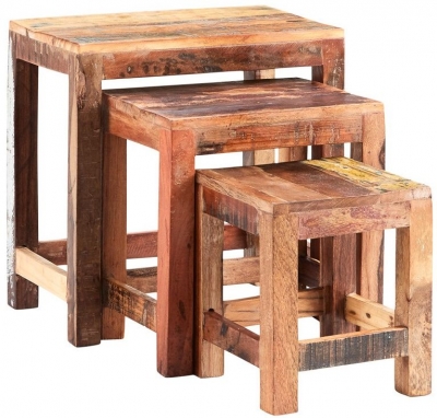 Product photograph of Reclaimed Wood Nest Of 3 Tables from Choice Furniture Superstore