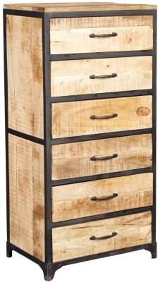 Product photograph of Cosmo Industrial Natural Tall 6 Drawer Chest from Choice Furniture Superstore