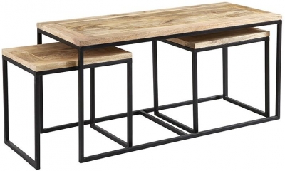 Cosmo Industrial Style Wooden Set Of 3 Coffee Tables