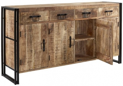 Product photograph of Cosmo Industrial Style Wooden 4 Door Sideboard from Choice Furniture Superstore