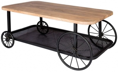 Product photograph of Craft Wheel Brown Industrial Coffee Table from Choice Furniture Superstore