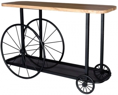 Craft Brown Solid Mango Wood Wheel Industrial Console Table