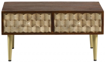 Product photograph of Mango Wood Geomatric 2 Drawer Coffee Table from Choice Furniture Superstore