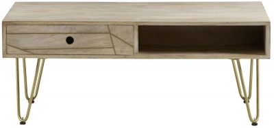 Product photograph of Mango Light Natural 1 Drawer Rectangular Coffee Table from Choice Furniture Superstore