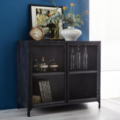 Product photograph of Metalica Industrial Style Black 90cm Small 2 Door Sideboard from Choice Furniture Superstore