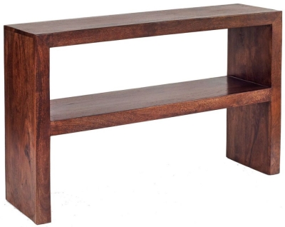 Product photograph of Dakota Dark Mango Wood Console Table With Shelf from Choice Furniture Superstore