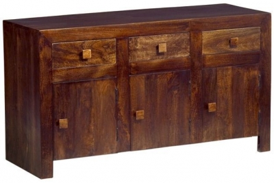 Product photograph of Dakota Dark Mango Wood 135cm Medium 3 Door Sideboard from Choice Furniture Superstore