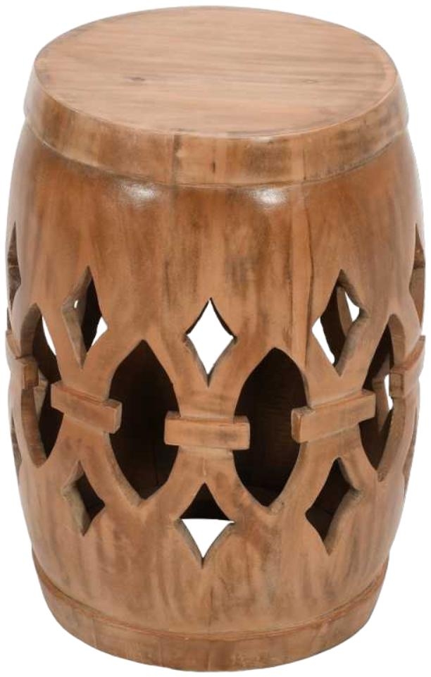Carved Mango Wood Drum Side Table