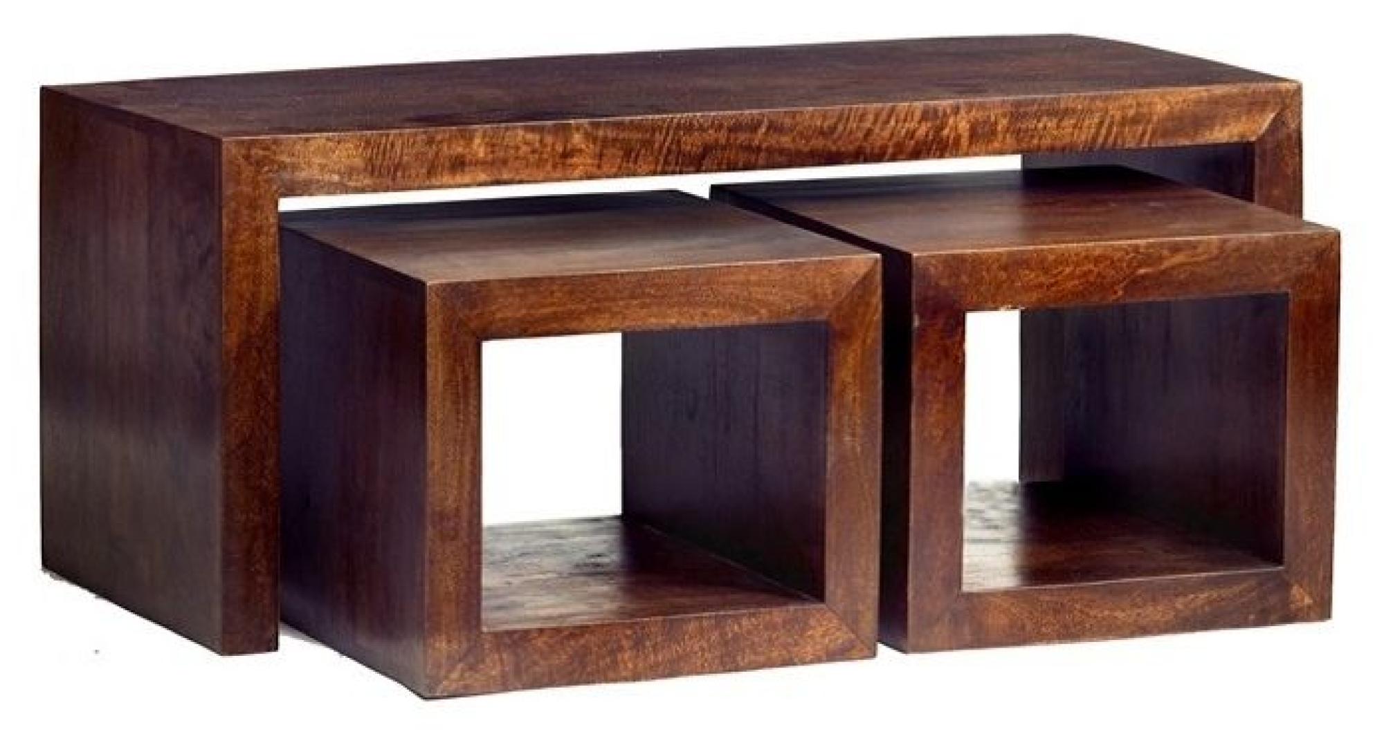 Dakota Dark Mango Wood Cubed 3 Coffee Tables