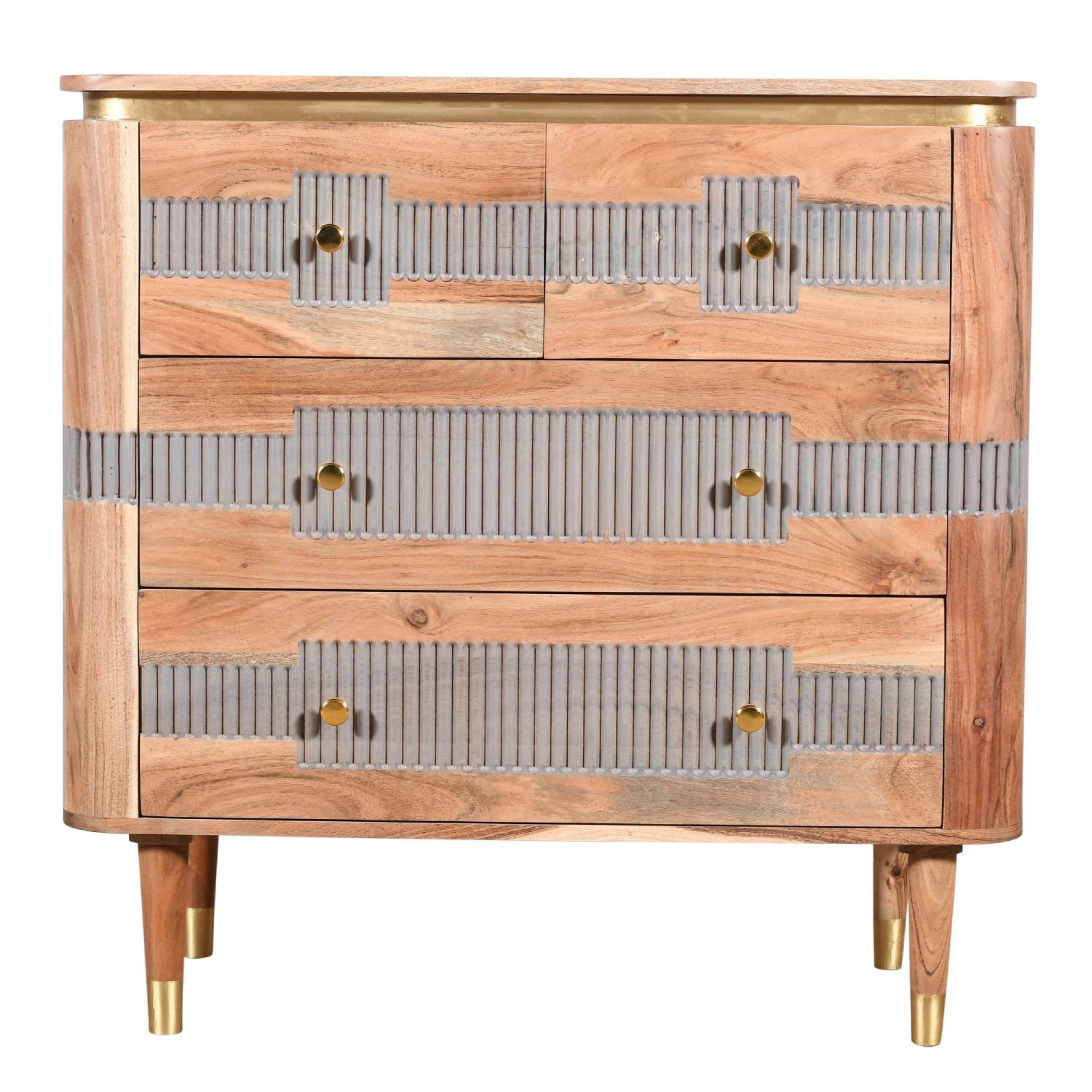 Wilton Acacia Ribbed with Gold Trim 4 Drawer Chest