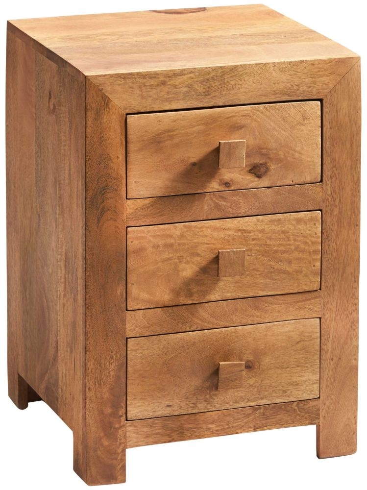 Dakota Light Mango Wood 3 Drawer Bedside Cabinet