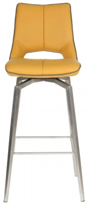Mako Yellow Leather Effect Swivel Bar Stool Sold In Pairs