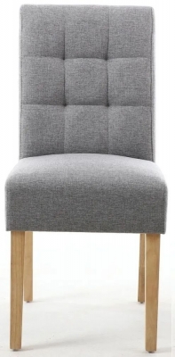 Moseley Stitched Waffle Silver Grey Linen Effect Dining Chair in Natural Legs (Sold in Pairs)