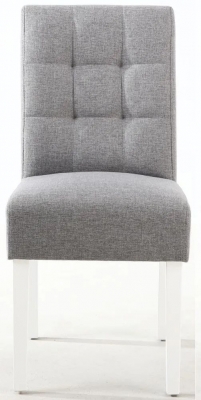 Moseley Stitched Waffle Silver Grey Linen Effect Dining Chair in White Legs (Sold in Pairs)