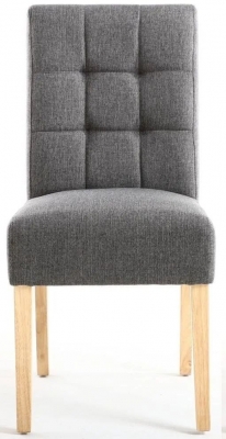 Moseley Stitched Waffle Steel Grey Linen Effect Dining Chair in Natural Legs (Sold in Pairs)