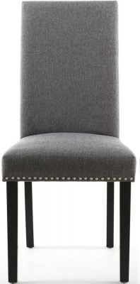Randall Stud Detail Steel Grey Linen Effect Fabric Dining Chair in Black Legs (Sold in Pairs)