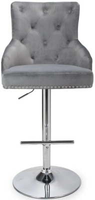 Rocco Brushed Grey Velvet Bar Stool (Sold in Pairs)