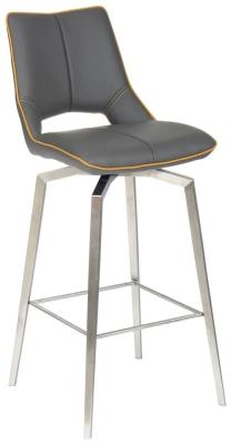 Product photograph of Set Of 2 Mako Graphite Grey Leather Effect Swivel Bar Stool from Choice Furniture Superstore