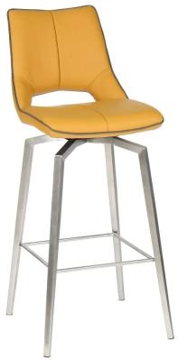 Product photograph of Set Of 2 Mako Yellow Leather Effect Swivel Bar Stool from Choice Furniture Superstore