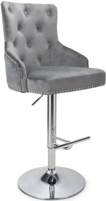 Product photograph of Set Of 2 Rocco Brushed Grey Velvet Bar Stool from Choice Furniture Superstore