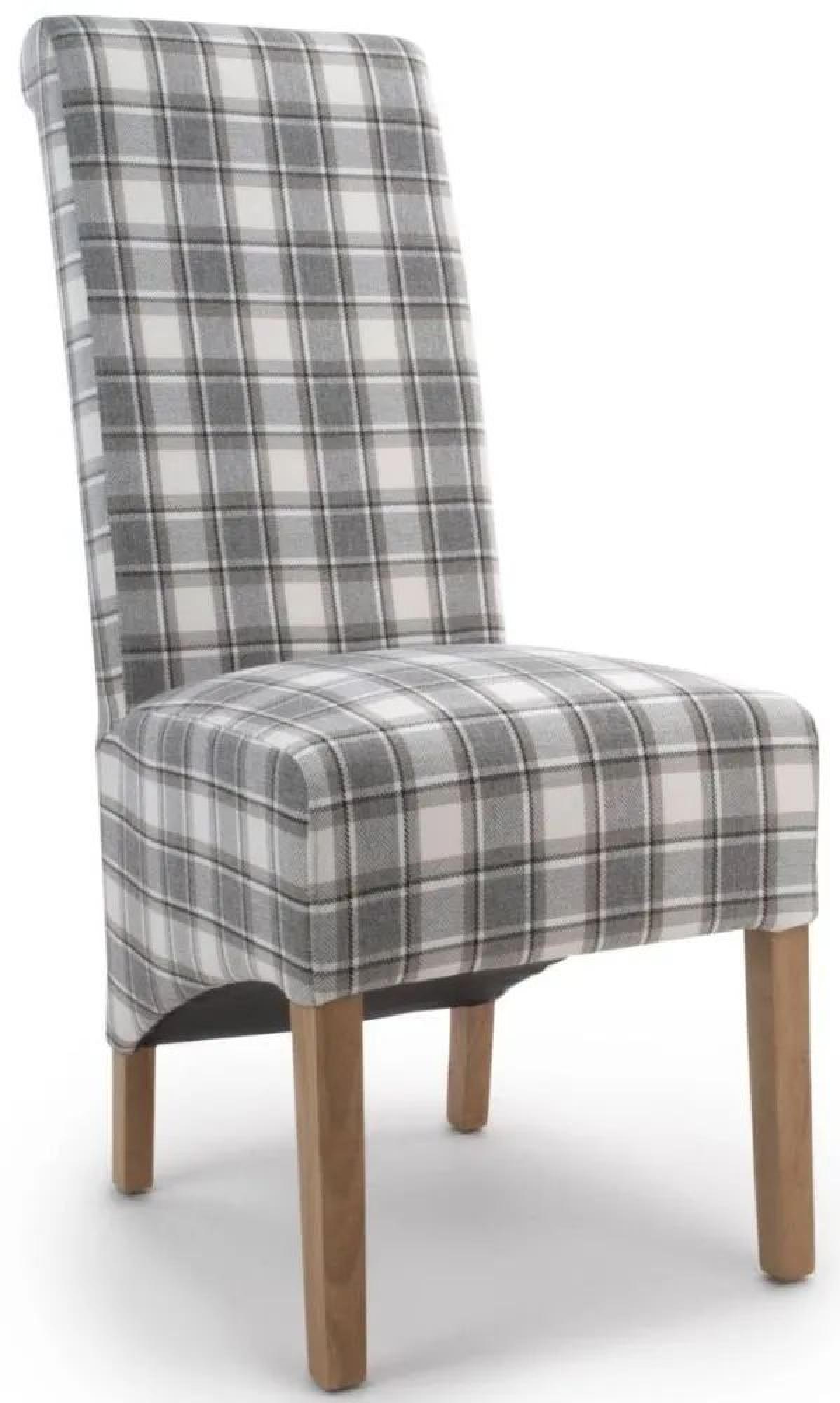 Set of 2 Krista Herringbone Check Cappuccino Roll Back Dining Chair