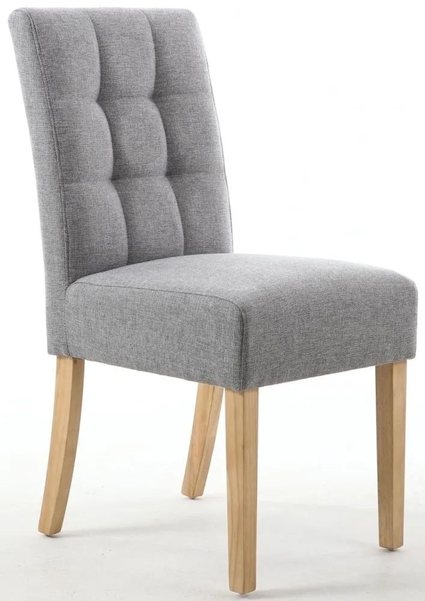Set of 2 Moseley Stitched Waffle Silver Grey Linen Effect Dining Chair in Natural Legs