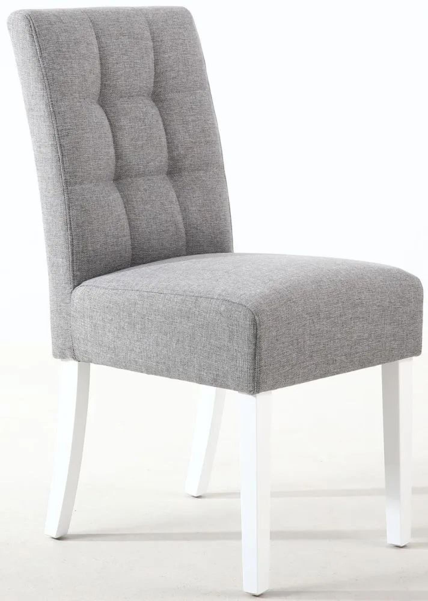 Set of 2 Moseley Stitched Waffle Silver Grey Linen Effect Dining Chair in White Legs