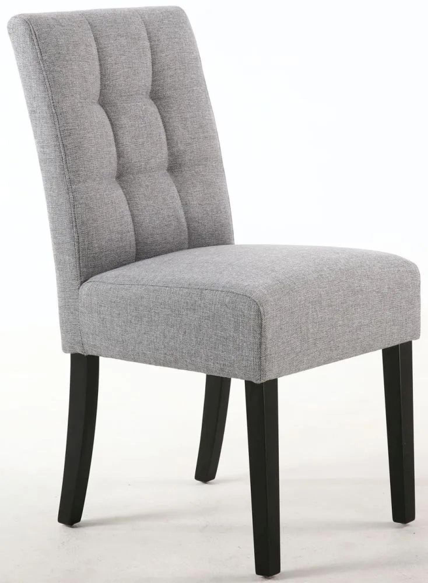 Set of 2 Moseley Stitched Waffle Silver Grey Linen Effect in Black Fabric Dining Chair