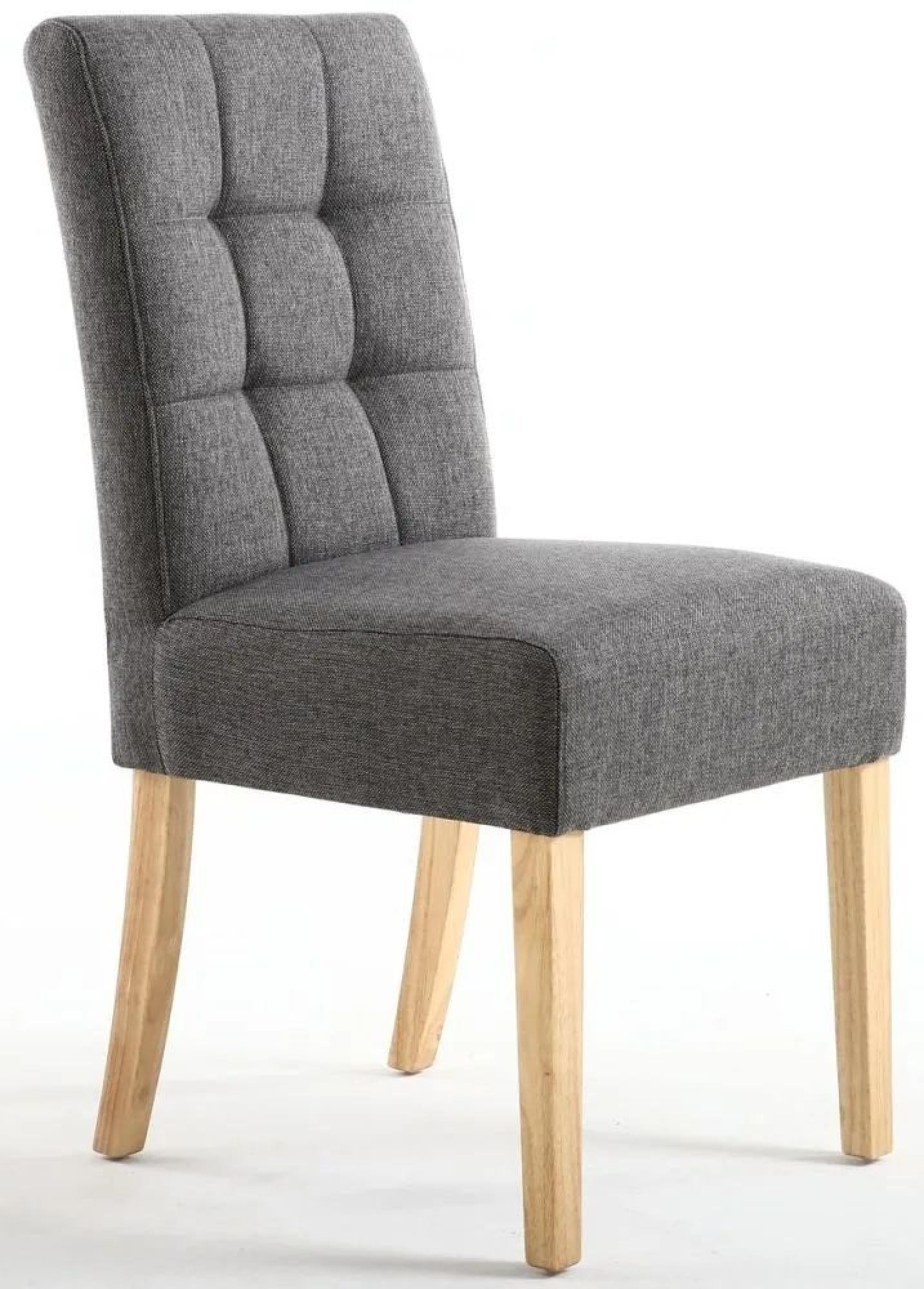 Set of 2 Moseley Stitched Waffle Steel Grey Linen Effect Dining Chair in Natural Legs