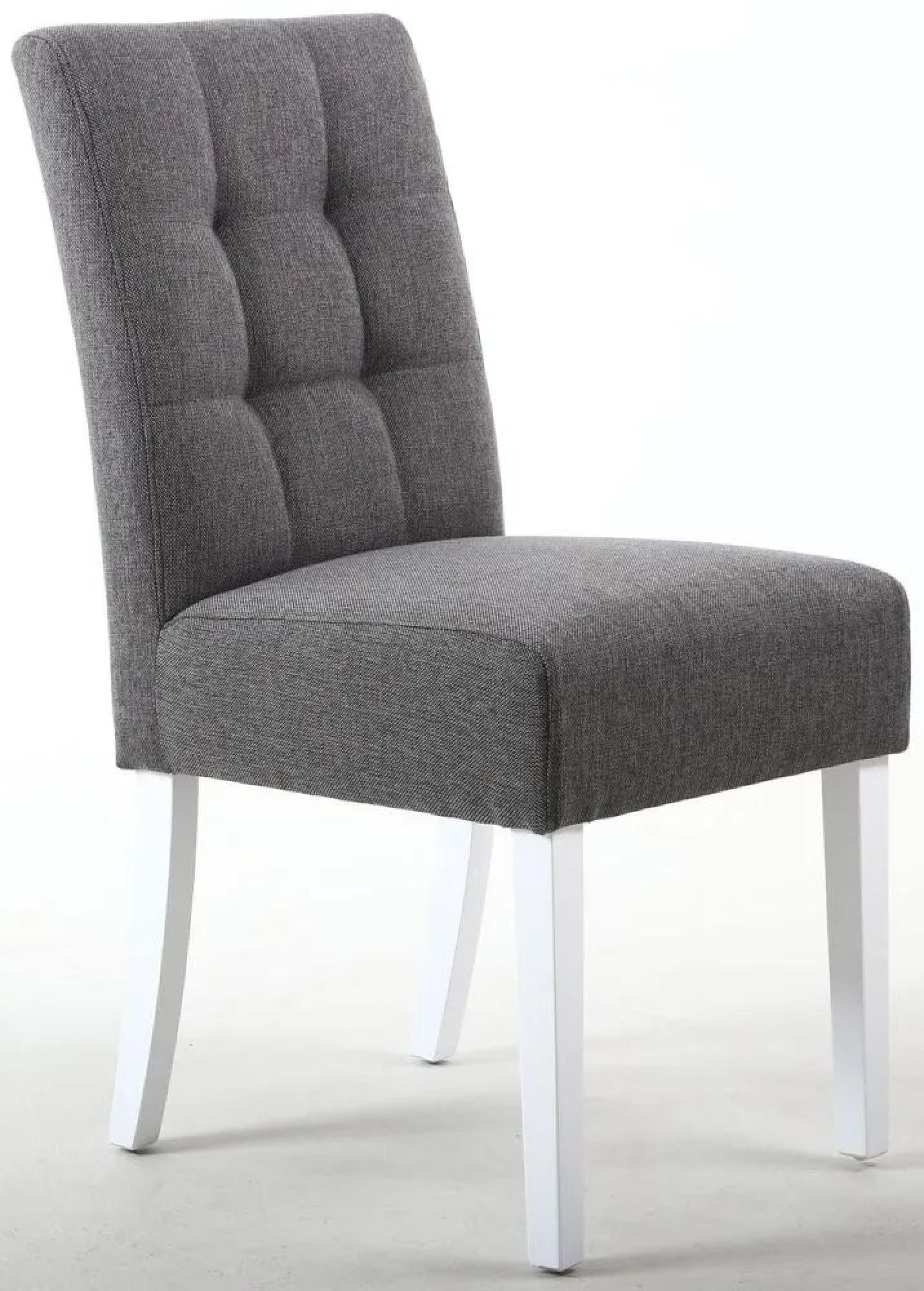 Set of 2 Moseley Stitched Waffle Steel Grey Linen Effect Dining Chair in White Legs