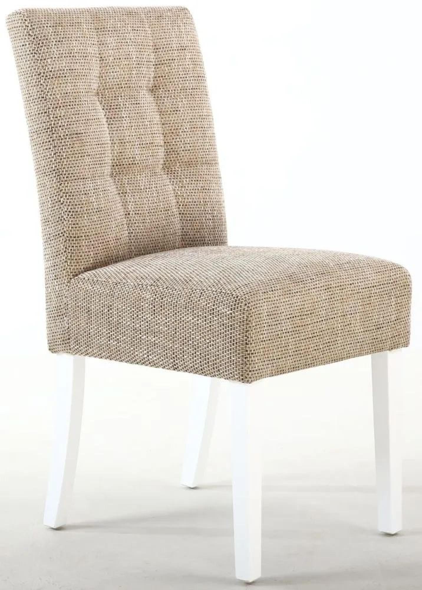 Set of 2 Moseley Stitched Waffle Tweed Oatmeal Dining Chair in White Legs
