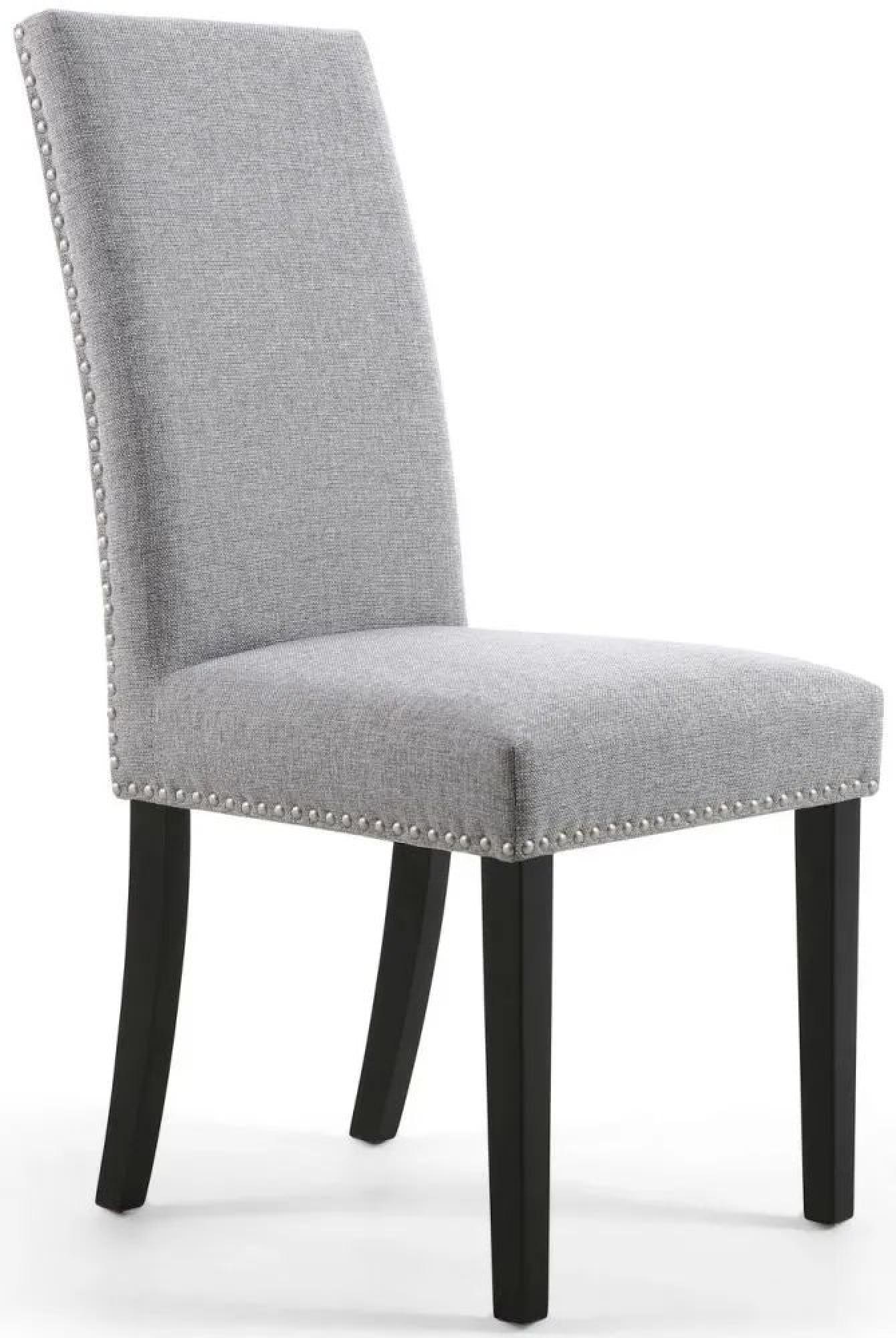 Set of 2 Randall Stud Detail Linen Effect Silver Grey Dining Chair in Black Legs