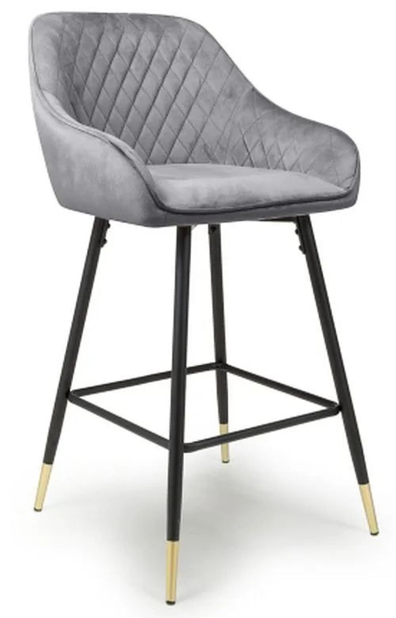 Set of 2 Savanna Brushed Grey Velvet Bar Stool