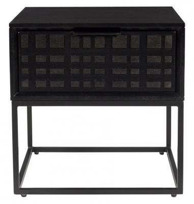 Product photograph of Fusion Black Mango Wood 1 Drawer End Table - Geomatric from Choice Furniture Superstore