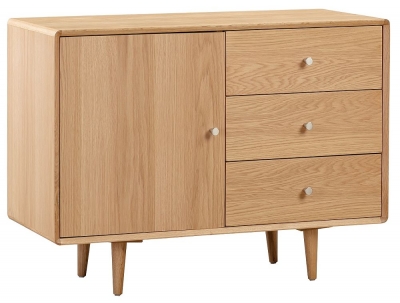 Product photograph of Jenson Light Oak 1 Door 3 Drawer Small Sideboard - 100cm from Choice Furniture Superstore