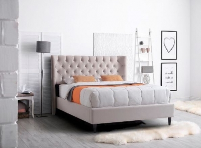 Product photograph of Mayfair Champagne Fabric Bed - Sizes Available from Choice Furniture Superstore