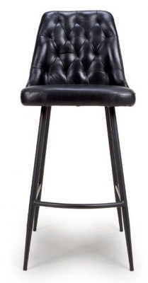 Product photograph of Bradley Black Genuine Buffalo Leather Barstool Sold In Pairs from Choice Furniture Superstore