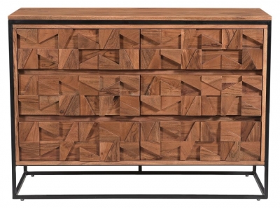 Product photograph of Axis Carved Acacia Wood 6 Drawer Chest from Choice Furniture Superstore