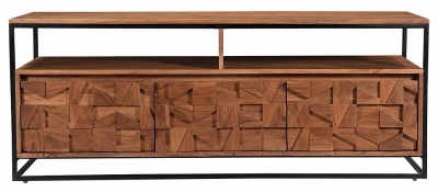 Product photograph of Axis Carved Acacia Wood 3 Door Tv Unit from Choice Furniture Superstore