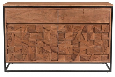 Product photograph of Axis Carved Acacia Wood 2 Door Small Sideboard from Choice Furniture Superstore
