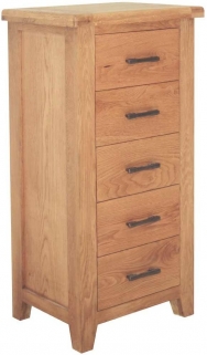 Product photograph of Hampshire Oak 5 Drawer Slim Chest from Choice Furniture Superstore